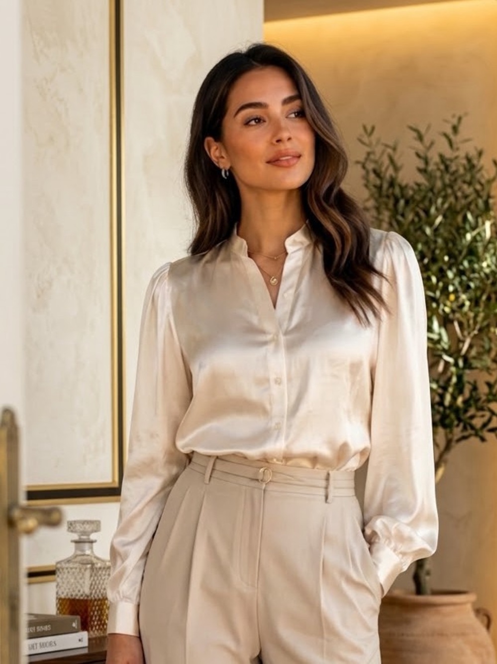 Vince 100% Silk Button-Front Blouse in Ivory Size M